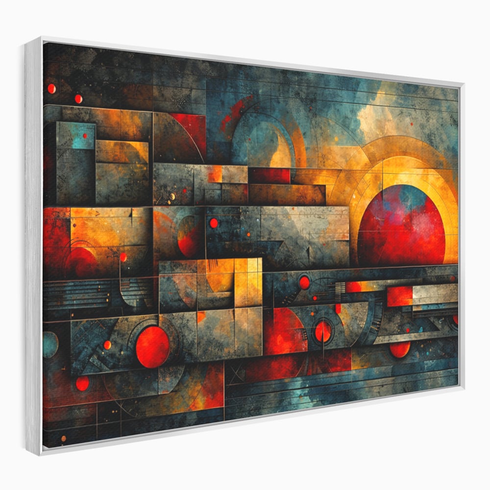 Tablou canvas cu tablou canvas cu forme geometrice abstracte, in rama de aluminiu argintiu